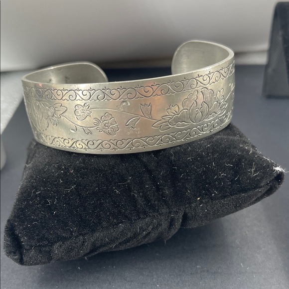 Kirk Stieff Jewelry - 1.31.26-29  Kirk Stieff Pewter Spring Peony Engraved Cuff Bracelet